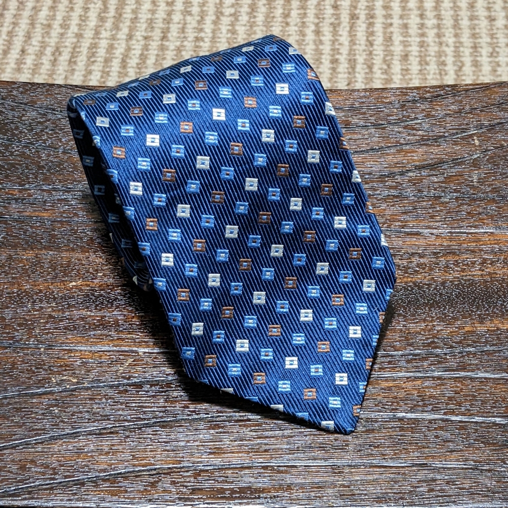 **Buy 2 get 3** Simon Chang Silk Tie | Navy Small Squares | 100% Italian